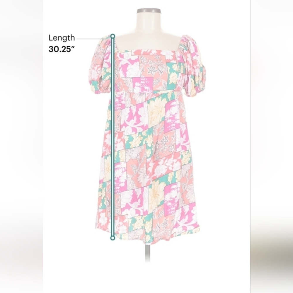 GeeGee Patchwork Floral Puff Sleeve Dress Size M - Picture 8 of 15